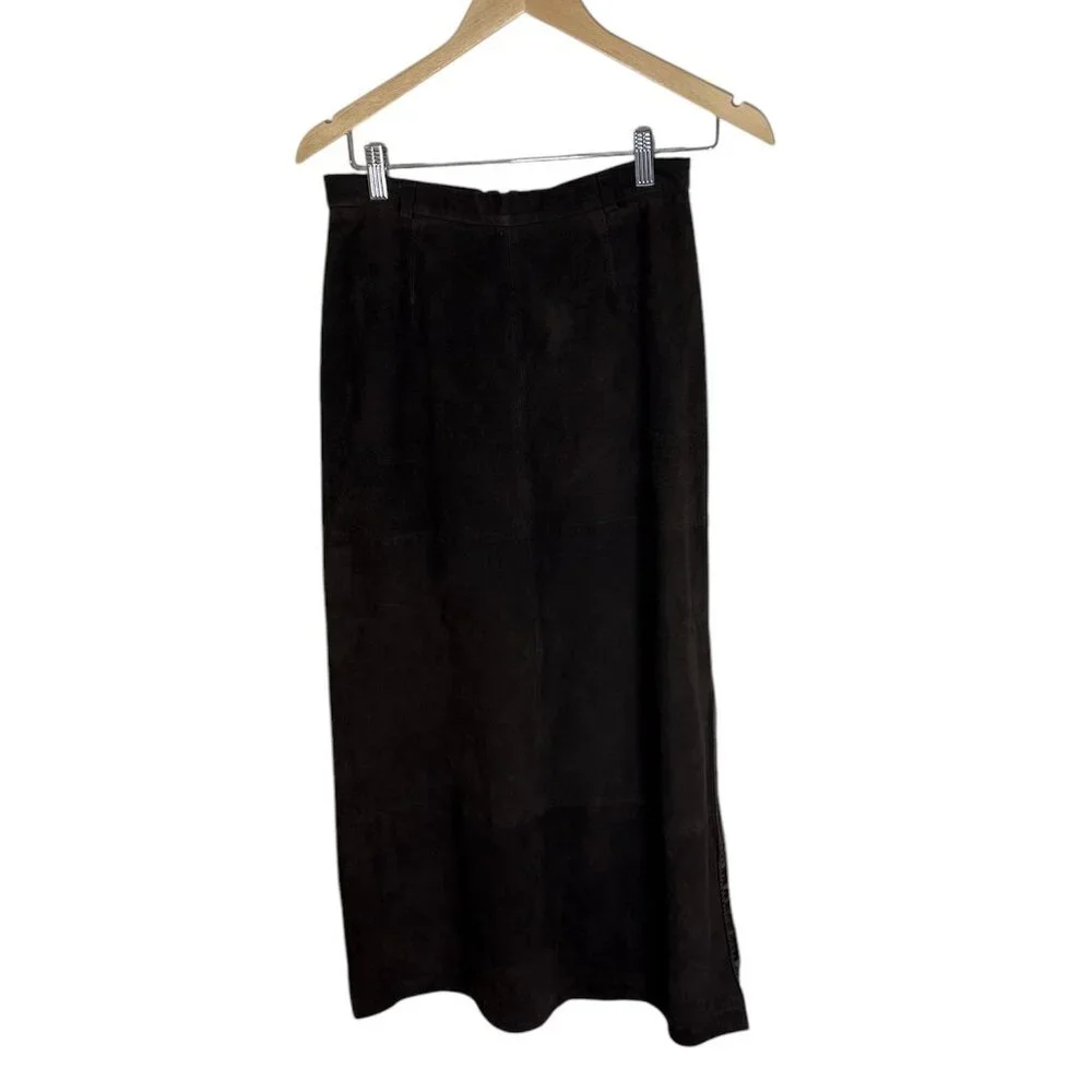 VTG Joseph Abboud Womens Suede Leather‎ Maxi Skirt Size 8 Brown Riding Western
